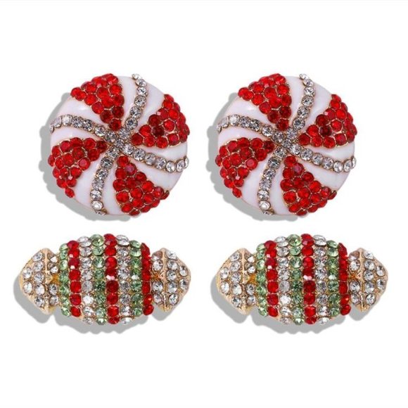 ANTHROPOLOGIE Candy Cane Rhinestone Holiday Stud Earrings - Picture 4 of 5